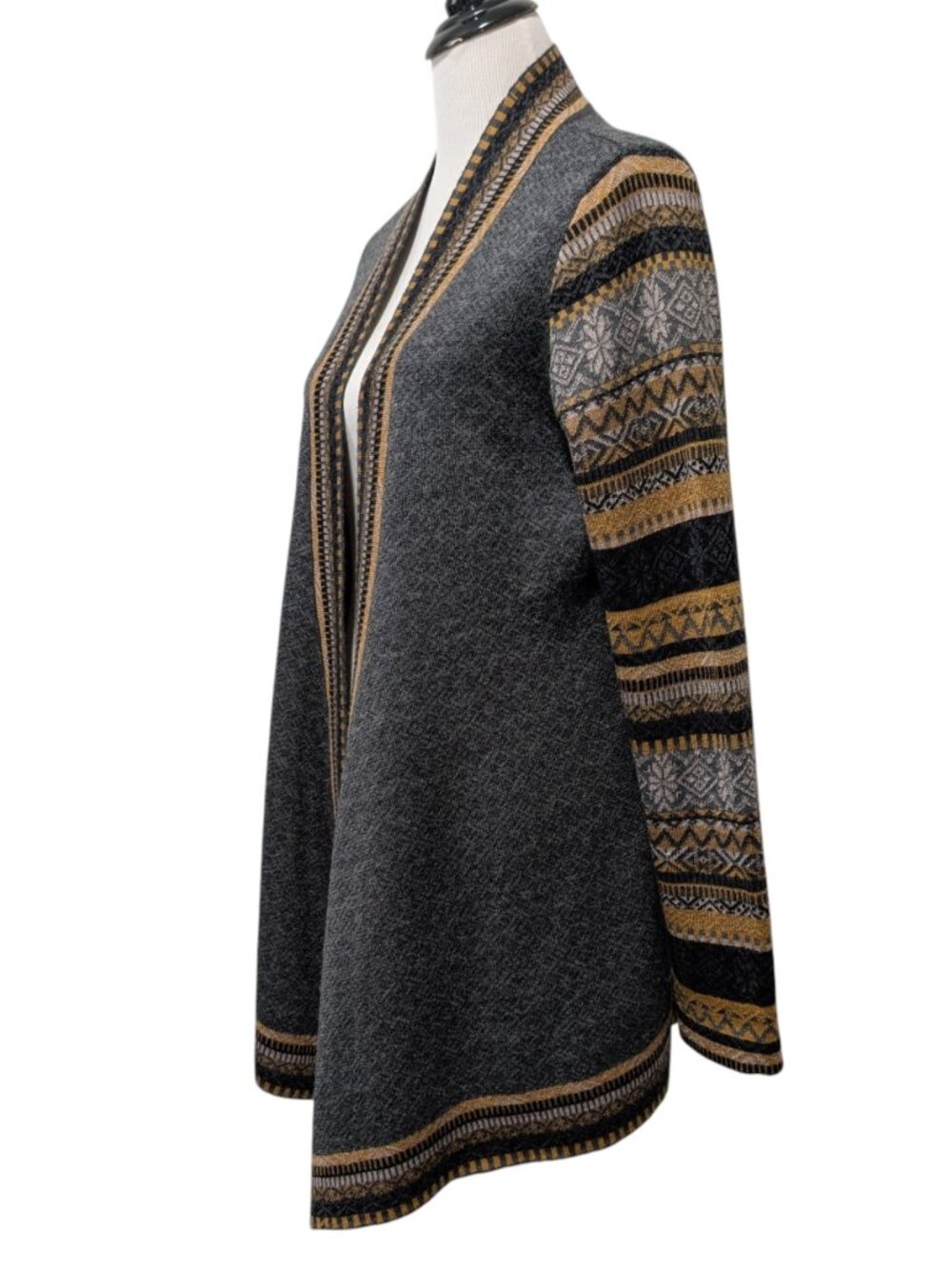 Icelandic Design Womens Size L Gray Gold Fair Isle Open Wool Acrylic Cardigan - Picture 2 of 9